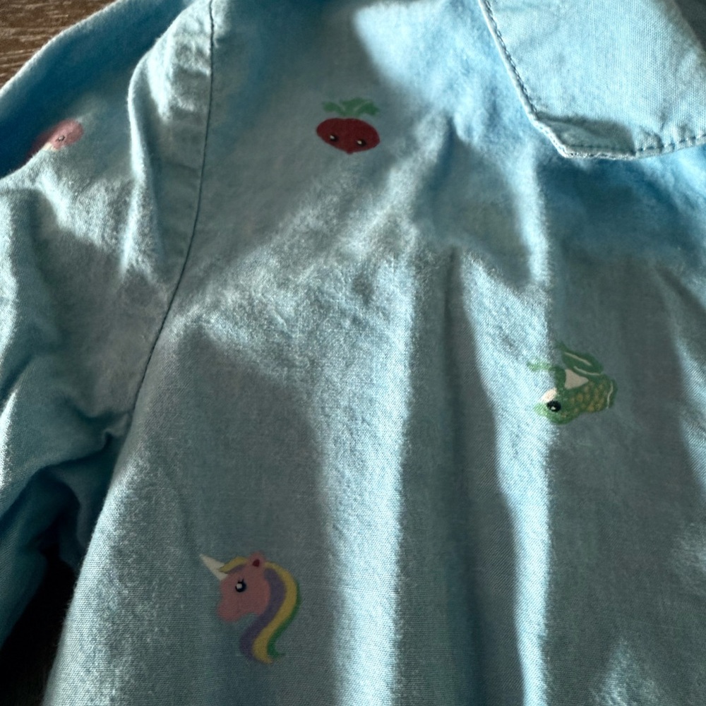 Girls H&M playtime Print Toys Food Animals Blue Dress 7/8 - Picture 4 of 5